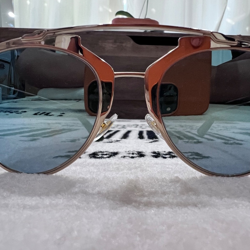 Dior Reflected Blue Mirror Lenses Rose Gold Frame Olive Green Arms Aviator - Picture 5 of 8